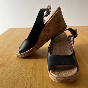 Crocs Sling Back Cork Wedge Sandals Black Size 7